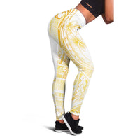 Samoa Siapo Mamanu Leggings Plumeria Fancy Gold Motifs
