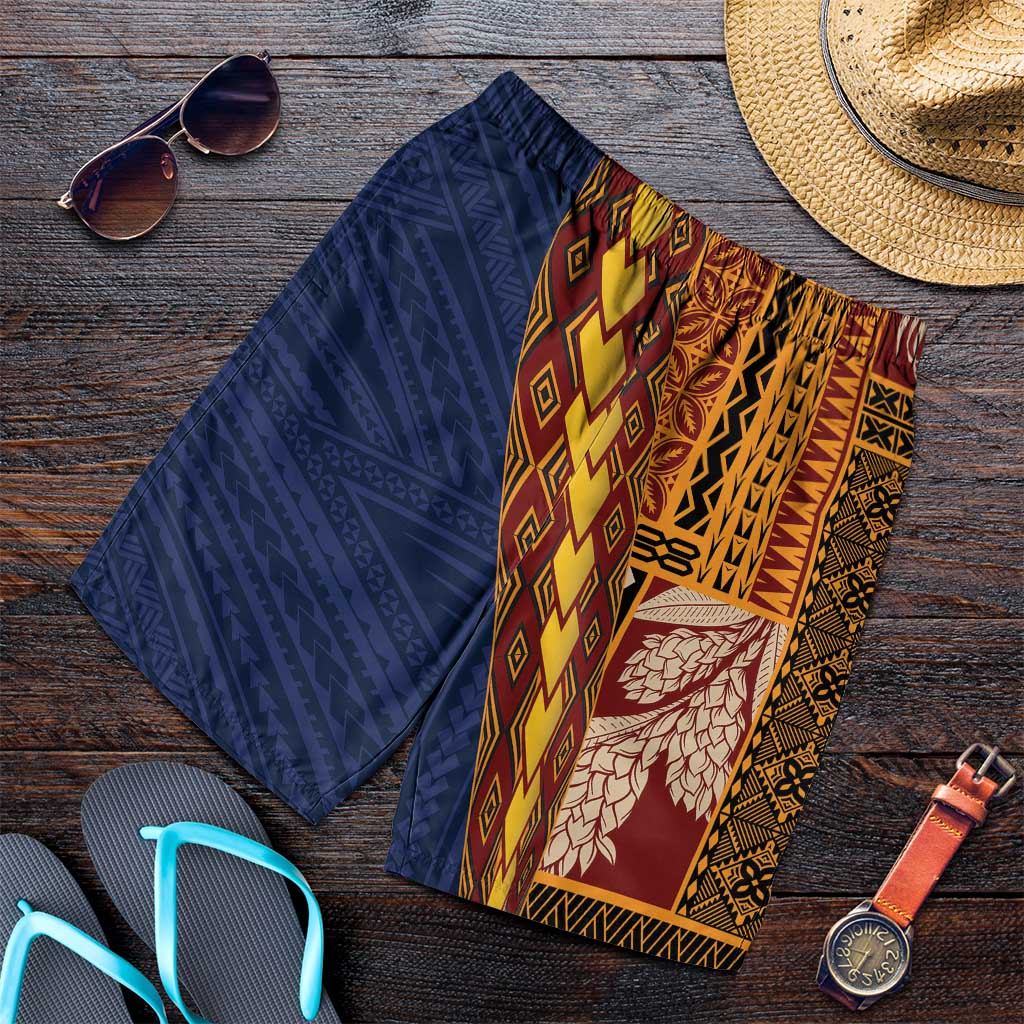 Samoa Siapo Motif Half Style Shorts for Men Colorful Version - Polynesian Pride