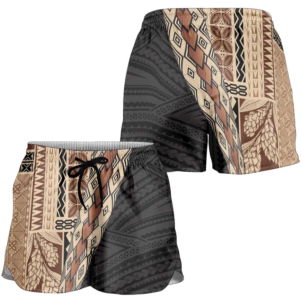 Samoa Siapo Motif Half Style Shorts for Women Brown Version - Polynesian Pride