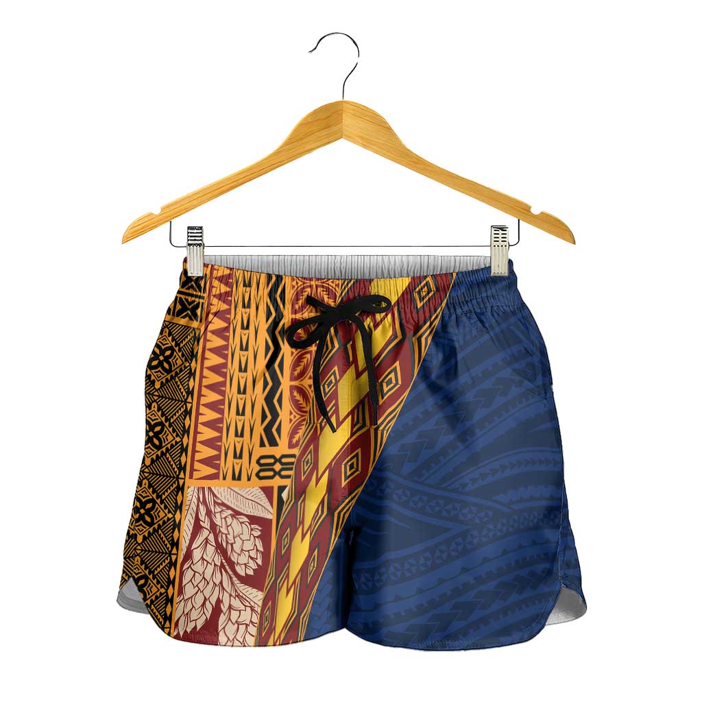 Samoa Siapo Motif Half Style Shorts for Women Colorful Version - Polynesian Pride
