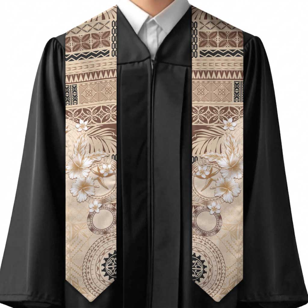 Samoa Siapo Pattern With Beige Hibiscus Graduation Stole