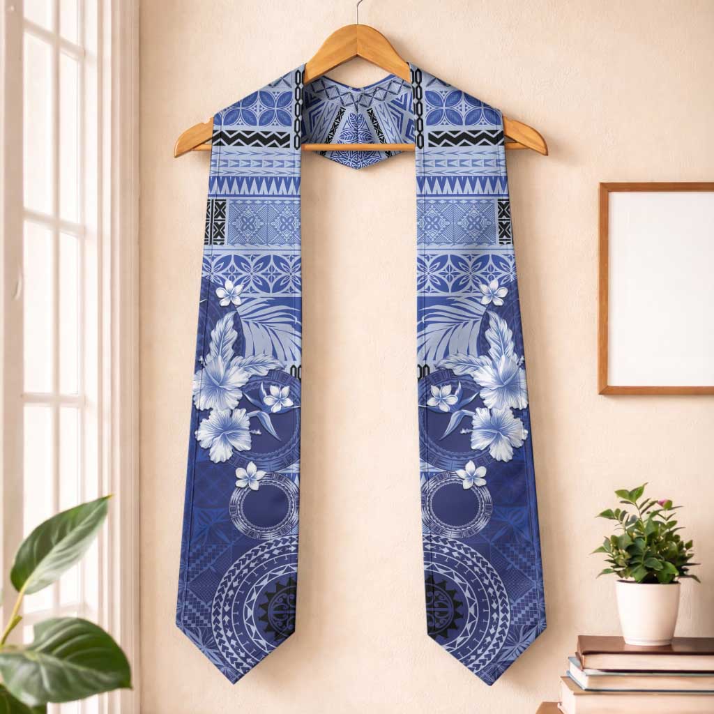 Samoa Siapo Pattern With Navy Hibiscus Graduation Stole