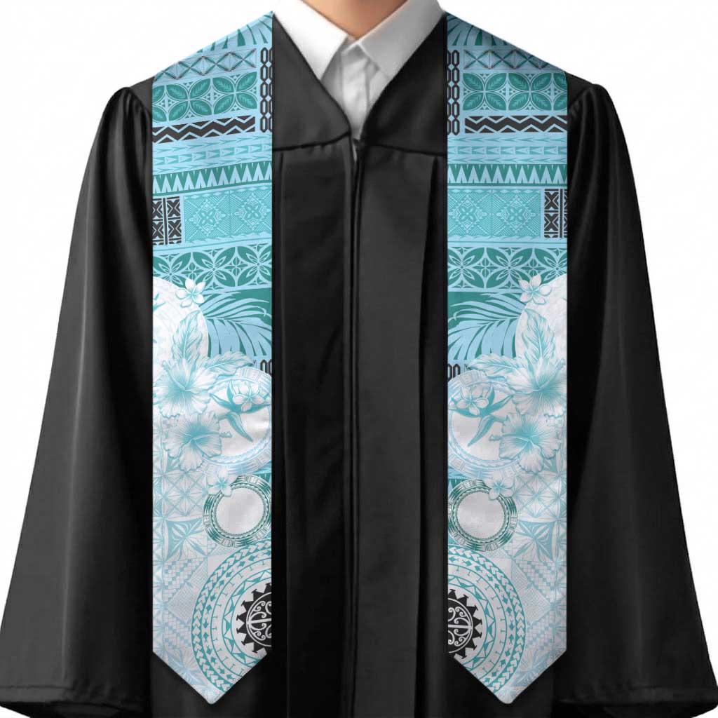 Samoa Siapo Pattern With Teal Hibiscus Graduation Stole