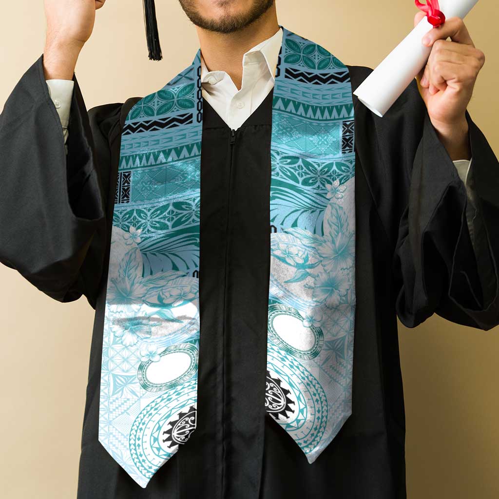 Samoa Siapo Pattern With Teal Hibiscus Graduation Stole