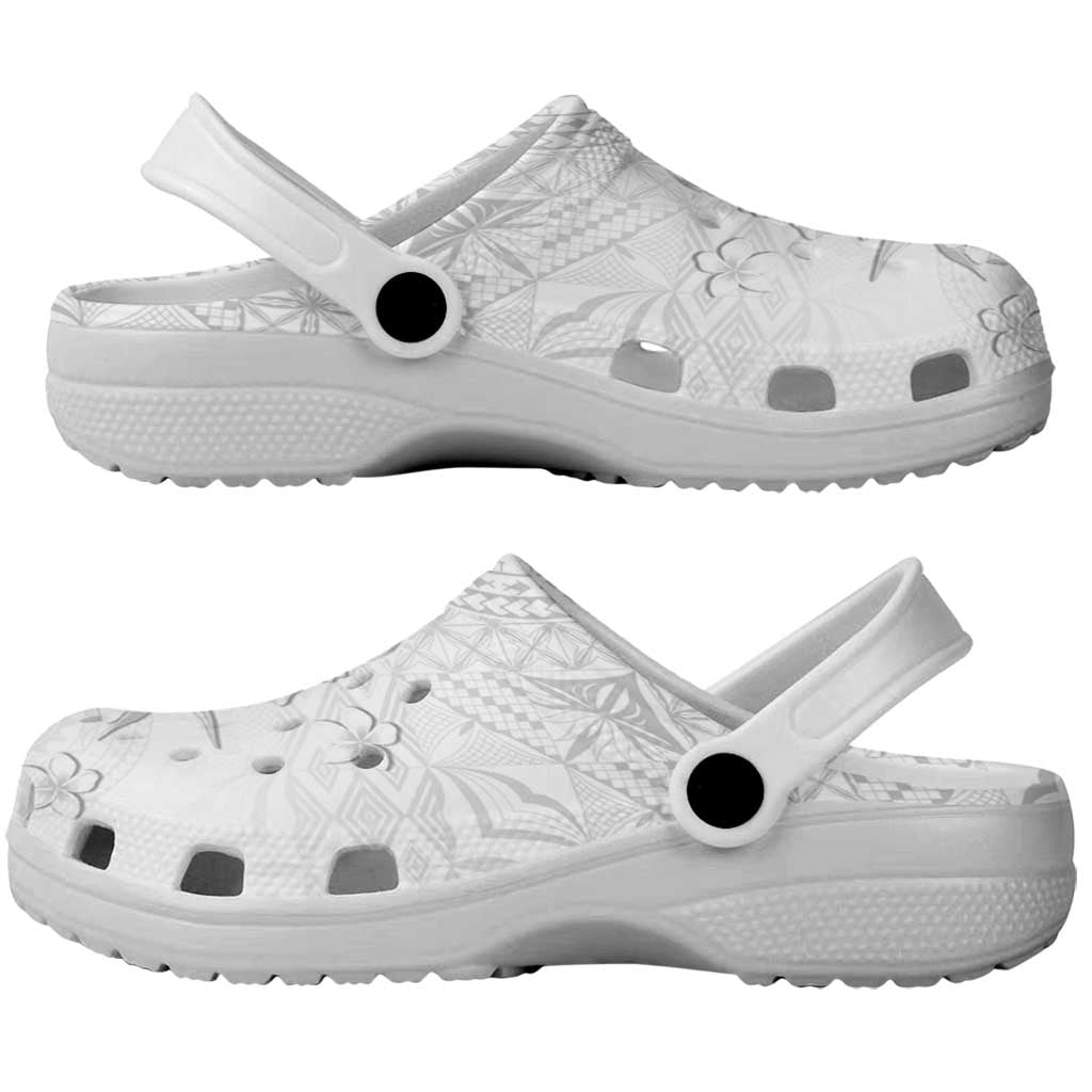 Samoa Siapo Pattern With White Hibiscus Clogs Shoes - Polynesian Pride