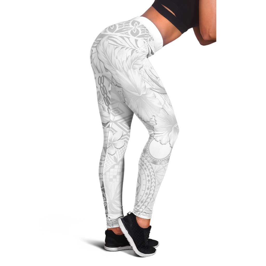 Samoa Siapo Pattern With White Hibiscus Leggings - Polynesian Pride