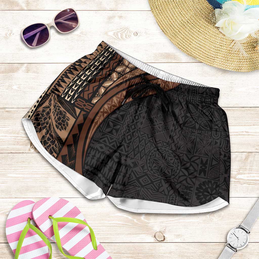 Samoa Siapo Tapa Pattern Half Style Shorts for Women Black Color - Polynesian Pride