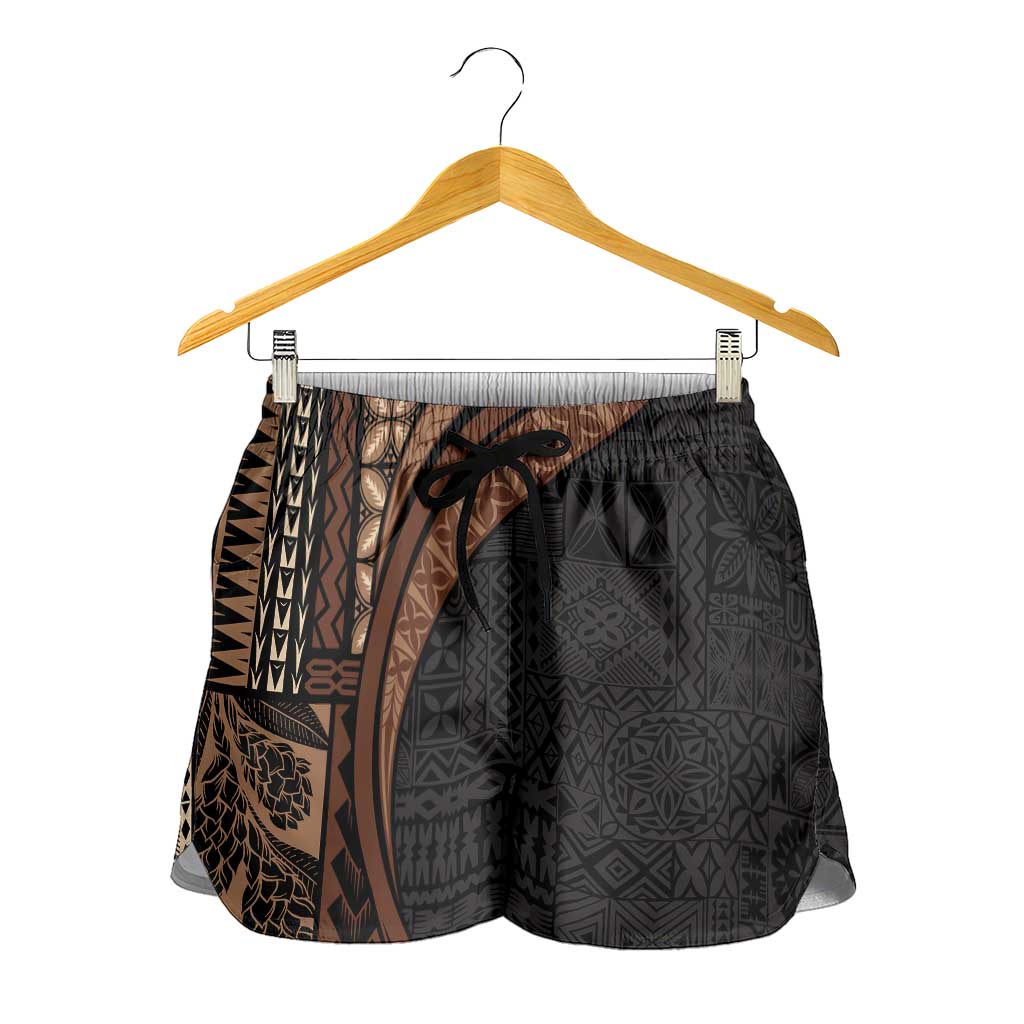 Samoa Siapo Tapa Pattern Half Style Shorts for Women Black Color - Polynesian Pride