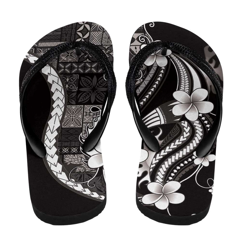 Samoa Siapo Tribal Pattern Flip Flops Black Polynesian Plumeria Tapa Motif