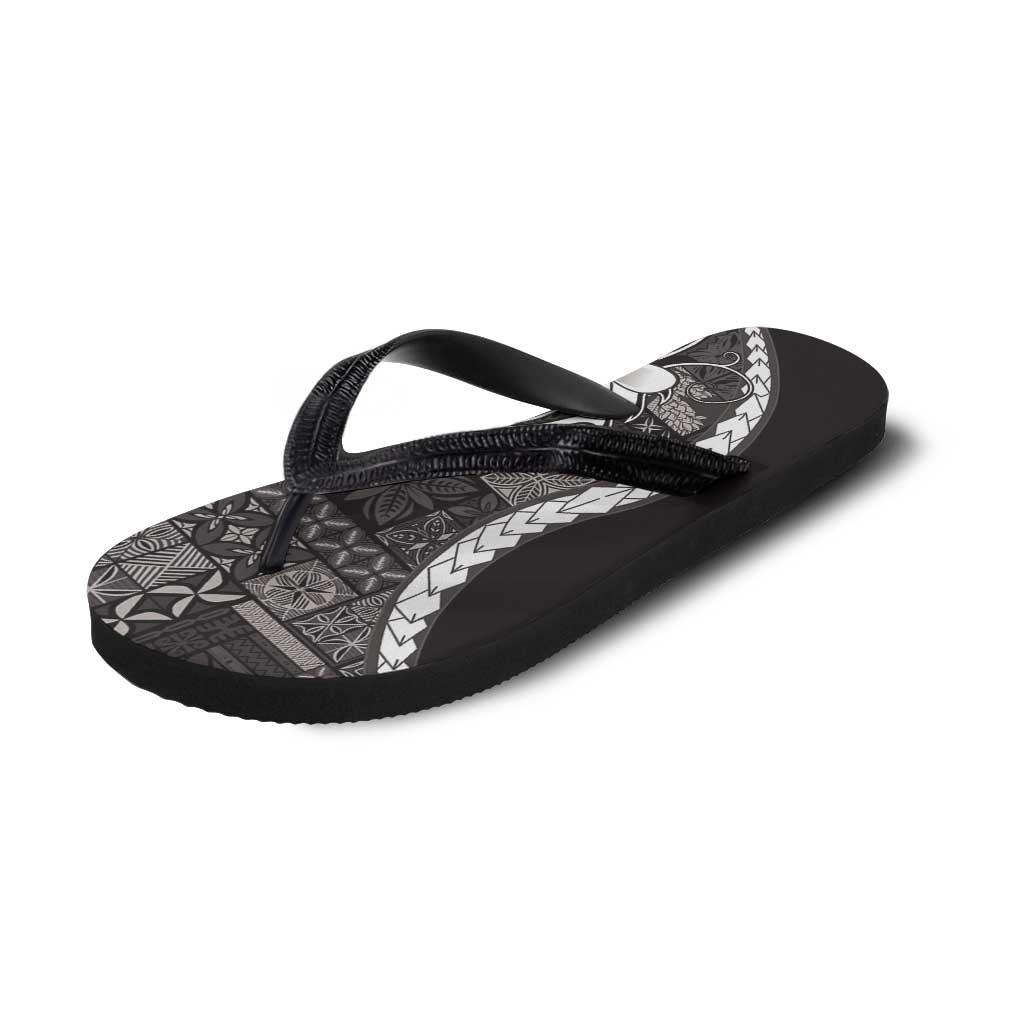 Samoa Siapo Tribal Pattern Flip Flops Black Polynesian Plumeria Tapa Motif