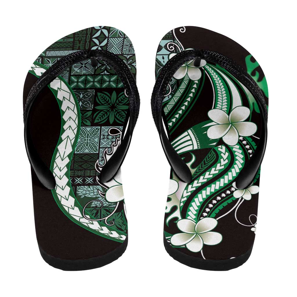 Samoa Siapo Tribal Pattern Flip Flops Forest Green Polynesian Plumeria Tapa Motif