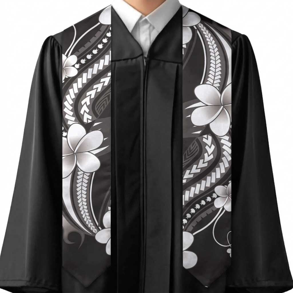 Samoa Siapo Tribal Pattern Graduation Stole Black Polynesian Plumeria Tapa Motif
