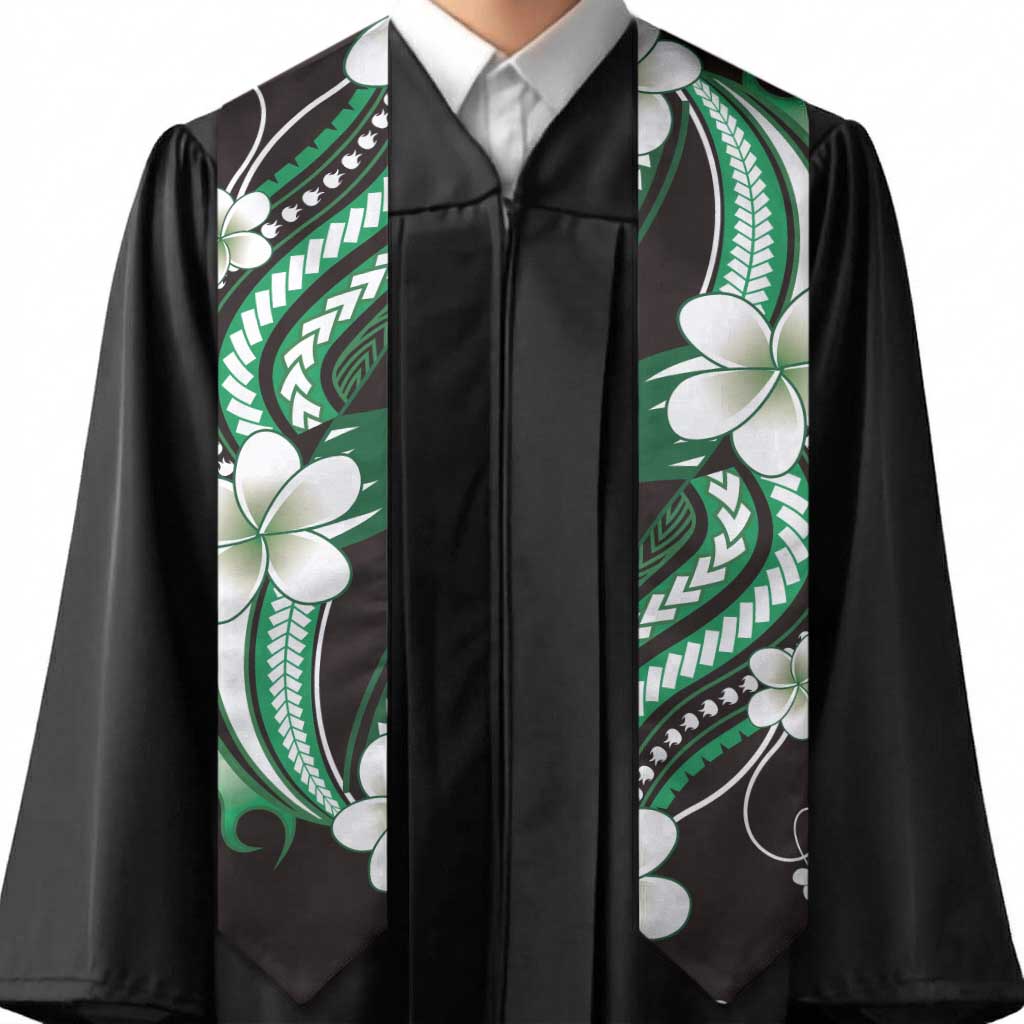 Samoa Siapo Tribal Pattern Graduation Stole Forest Green Polynesian Plumeria Tapa Motif