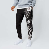 Samoa Siapo Tribal Pattern Jogger Pants Black Polynesian Plumeria Tapa Motif
