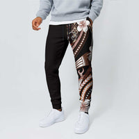 Samoa Siapo Tribal Pattern Jogger Pants Brown Polynesian Plumeria Tapa Motif