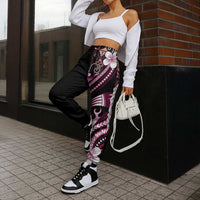 Samoa Siapo Tribal Pattern Jogger Pants Violet Polynesian Plumeria Tapa Motif