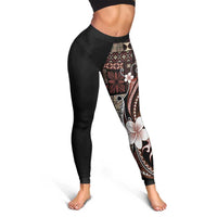 Samoa Siapo Tribal Pattern Leggings Brown Polynesian Plumeria Tapa Motif