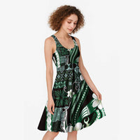 Samoa Siapo Tribal Pattern Midi Dress Forest Green Polynesian Plumeria Tapa Motif