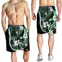 Samoa Siapo Tribal Pattern Shorts for Men Forest Green Polynesian Plumeria Tapa Motif