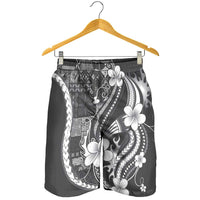 Samoa Siapo Tribal Pattern Shorts for Men Light Gray Polynesian Plumeria Tapa Motif