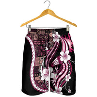 Samoa Siapo Tribal Pattern Shorts for Men Violet Polynesian Plumeria Tapa Motif
