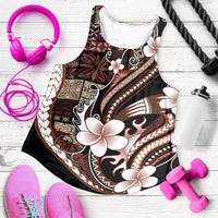 Samoa Siapo Tribal Pattern Women Racerback Tank Brown Polynesian Plumeria Tapa Motif
