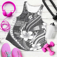 Samoa Siapo Tribal Pattern Women Racerback Tank Light Gray Polynesian Plumeria Tapa Motif