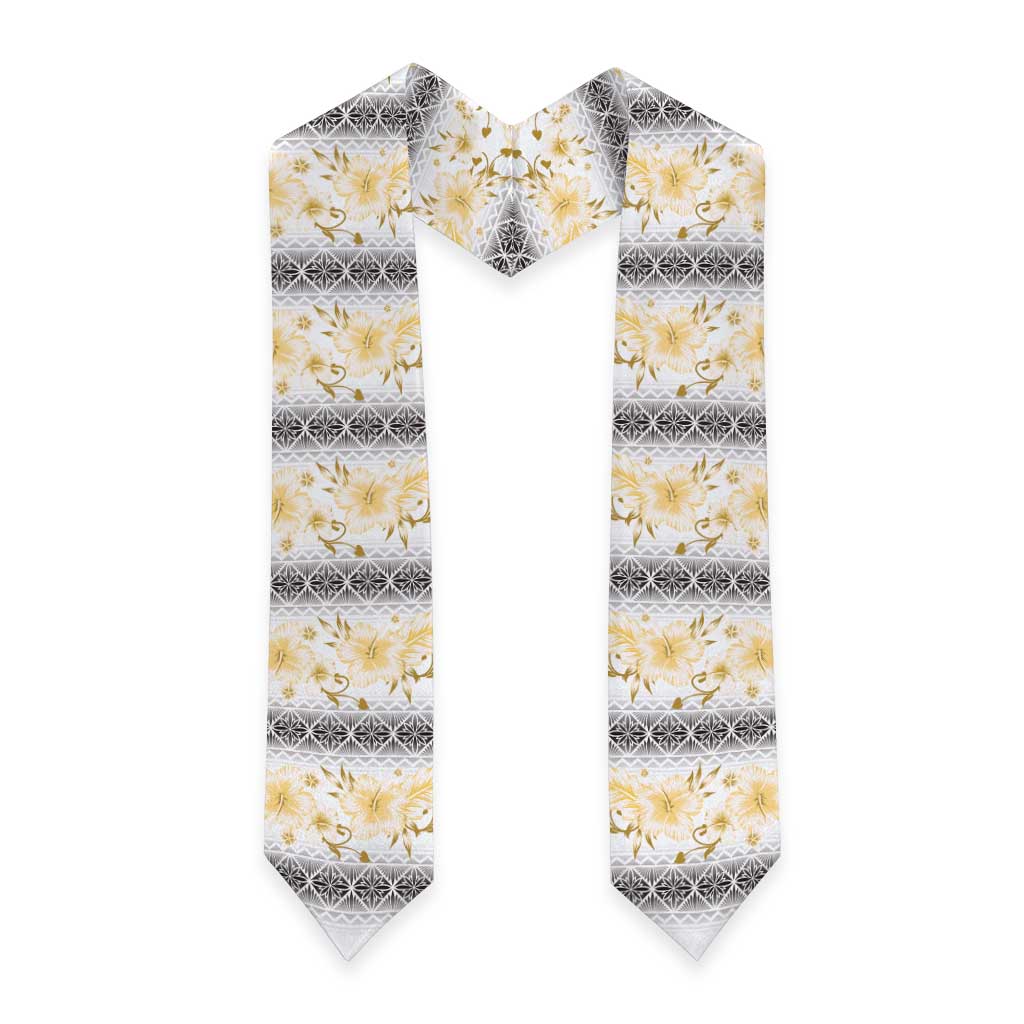 Samoa White Sunday Graduation Stole Samoan Tapa Yellow Hibiscus