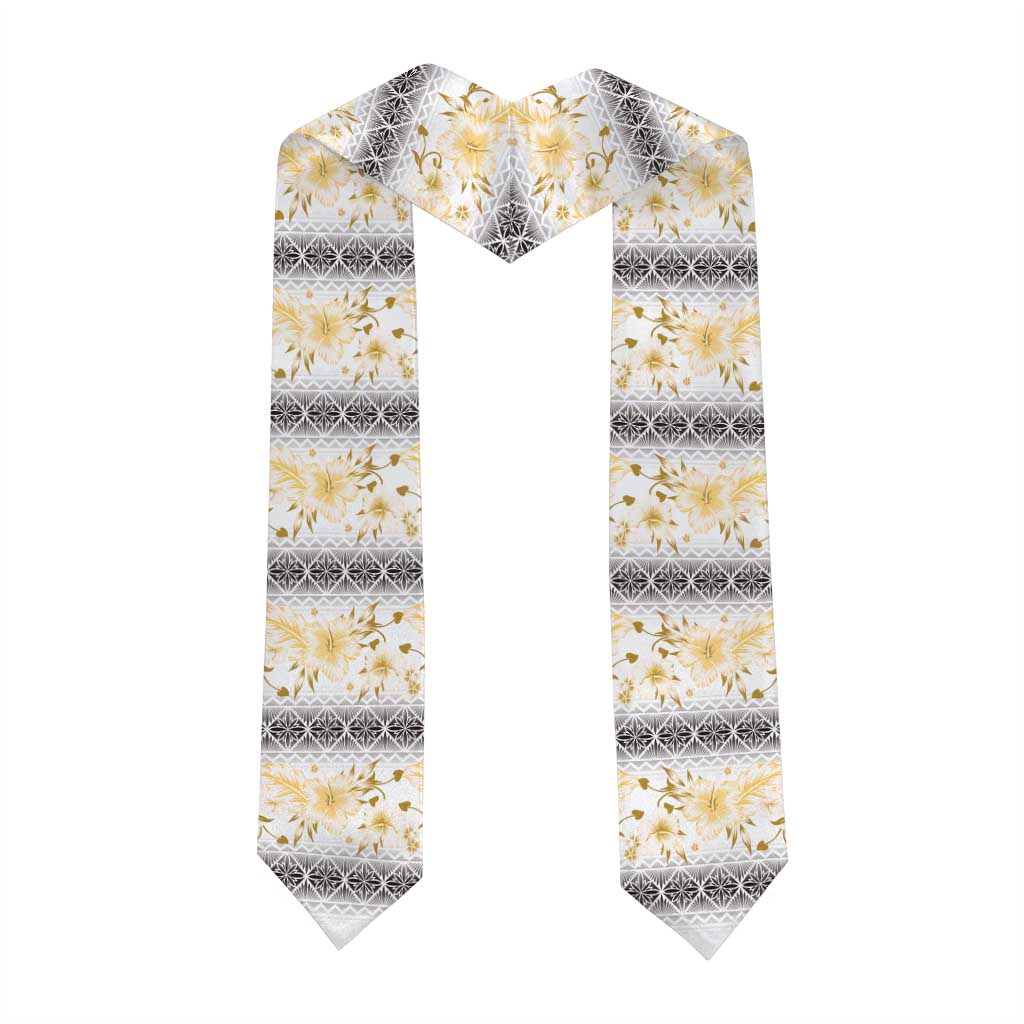 Samoa White Sunday Graduation Stole Samoan Tapa Yellow Hibiscus