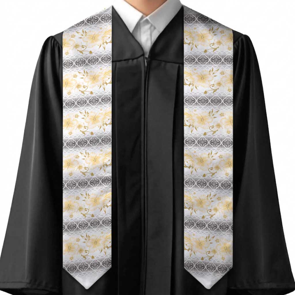 Samoa White Sunday Graduation Stole Samoan Tapa Yellow Hibiscus