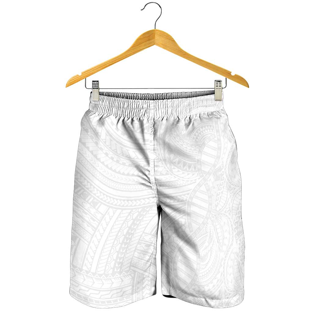 Samoan DNA Art Tattoo Shorts for Men Polynesian Pattern All White