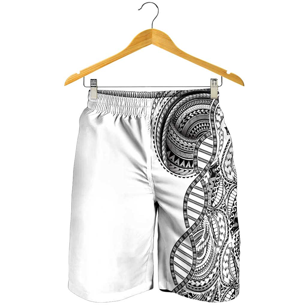 Samoan DNA Art Tattoo Shorts for Men Polynesian Pattern White Color