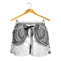 Samoan Traditional Art Tattoos Shorts for Women Tatau Tribal Motifs with Ula Nifo White LT03 - Polynesian Pride