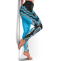 Sky Blue Niho Taniwha Mix Poutama Leggings Unique Taniko Aotearoa - Polynesian Pride