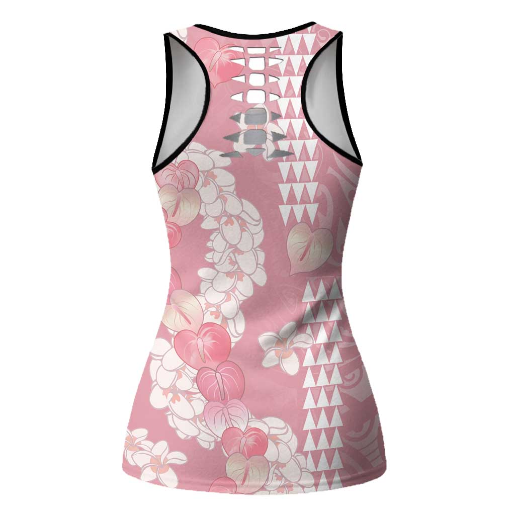 Soft Pink Hawaii Anthurium Plumeria Lei Hollow Tank Top