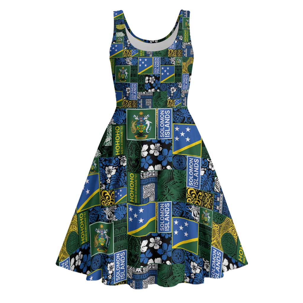 Solomon Islands Meri Kirihimete Midi Dress Pacific Patchwork Xmas Vibes - Polynesian Pride