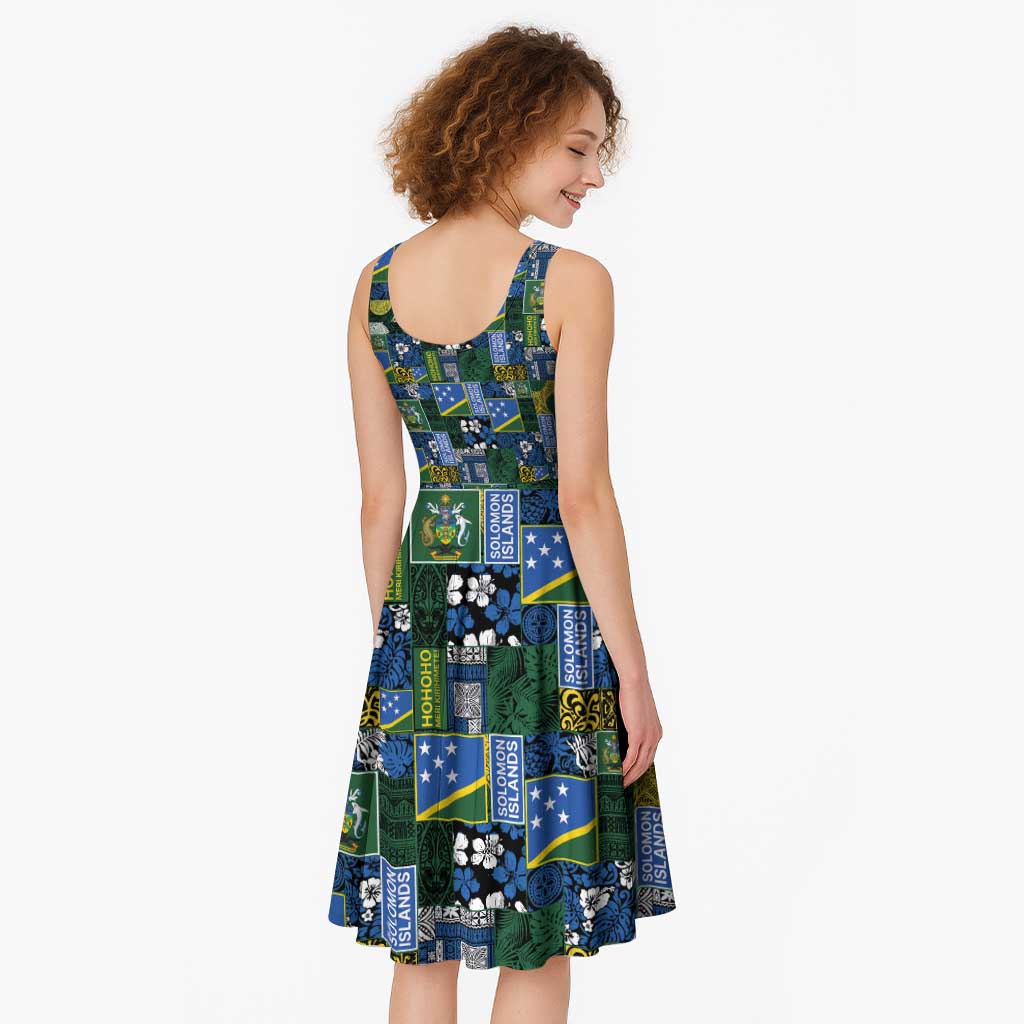 Solomon Islands Meri Kirihimete Midi Dress Pacific Patchwork Xmas Vibes - Polynesian Pride