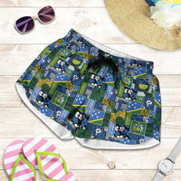 Solomon Islands Meri Kirihimete Shorts for Women Pacific Patchwork Xmas Vibes - Polynesian Pride