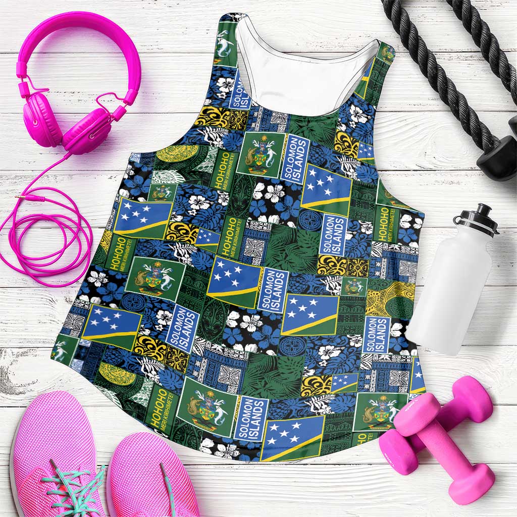 Solomon Islands Meri Kirihimete Women Racerback Tank Pacific Patchwork Xmas Vibes - Polynesian Pride