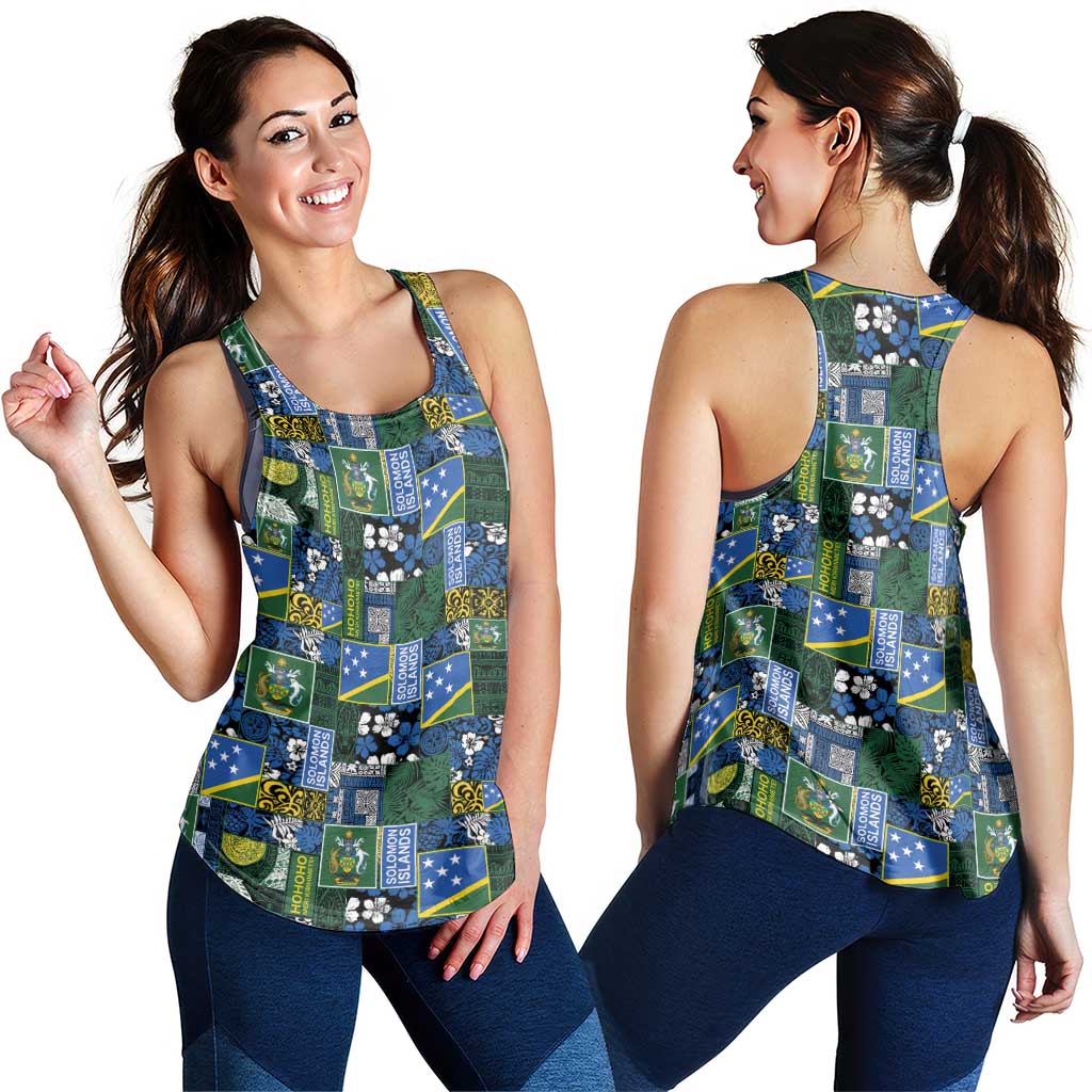 Solomon Islands Meri Kirihimete Women Racerback Tank Pacific Patchwork Xmas Vibes - Polynesian Pride