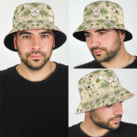 Squares Maile Leaf Bucket Hat Beige Palaka Hawaiian Quilt Pattern - Polynesian Pride