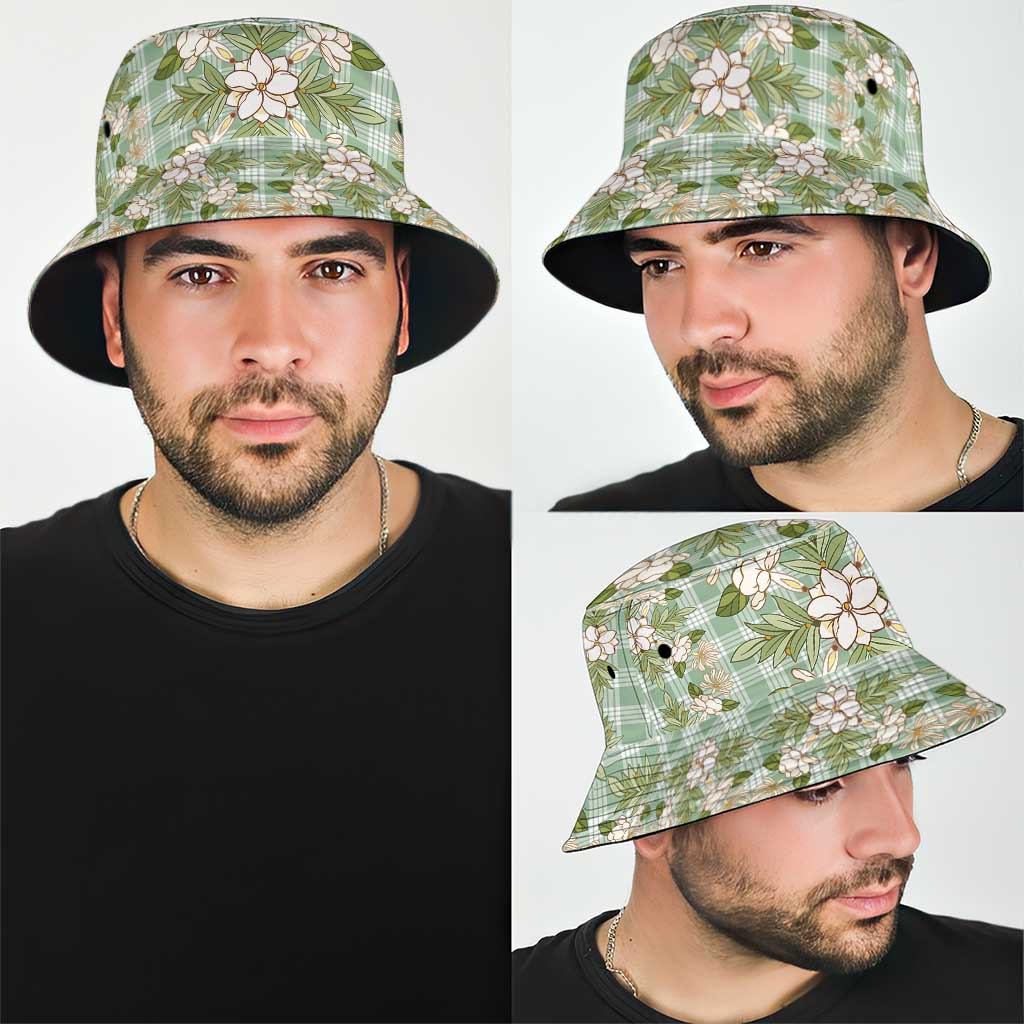 Squares Maile Leaf Bucket Hat Turquoise Palaka Hawaiian Quilt Pattern - Polynesian Pride