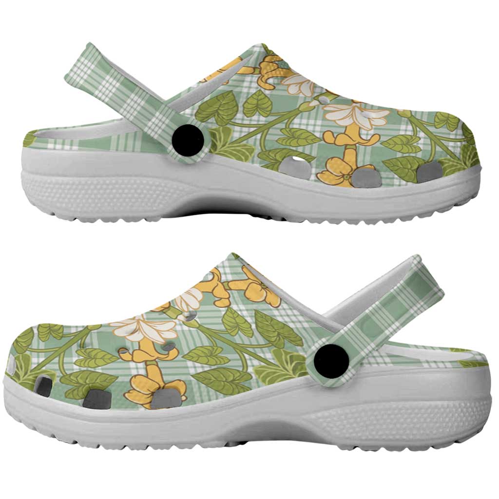 Squares Puakenikeni and Kalo Clogs Shoes Turquoise Palaka Hawaiian Quilt Pattern - Polynesian Pride