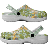 Squares Puakenikeni and Kalo Clogs Shoes Turquoise Palaka Hawaiian Quilt Pattern - Polynesian Pride