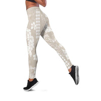 Suede Beige Hawaii Anthurium Plumeria Lei Leggings