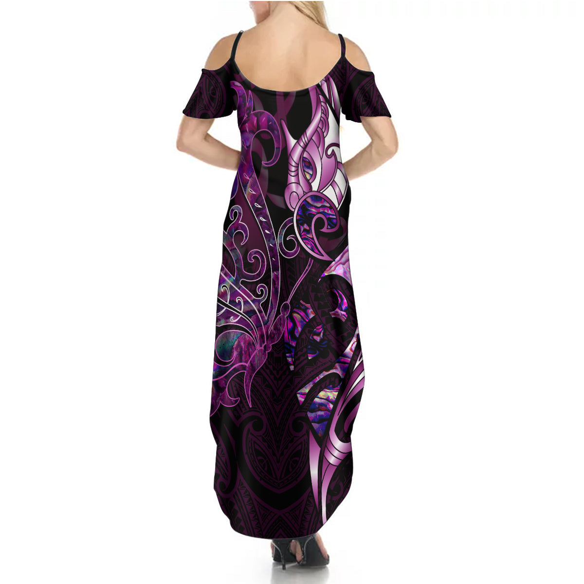 New Zealand Breast Cancer Family Matching Summer Maxi Dress and Hawaiian Shirt Pink Manaia Fern With Paua Shell LT14 - Polynesian Pride