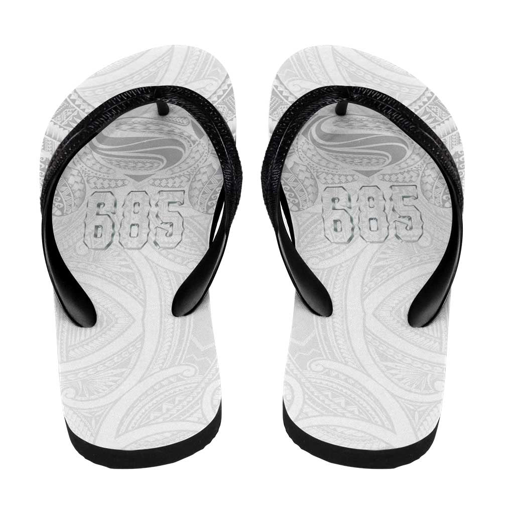 Super Samoa-Six Eight Five to The World Flip Flops Traditional Samoan Tattoo All White