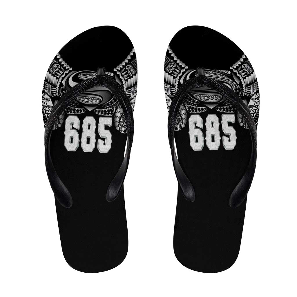 Super Samoa-Six Eight Five to The World Flip Flops Traditional Samoan Tattoo Black Color