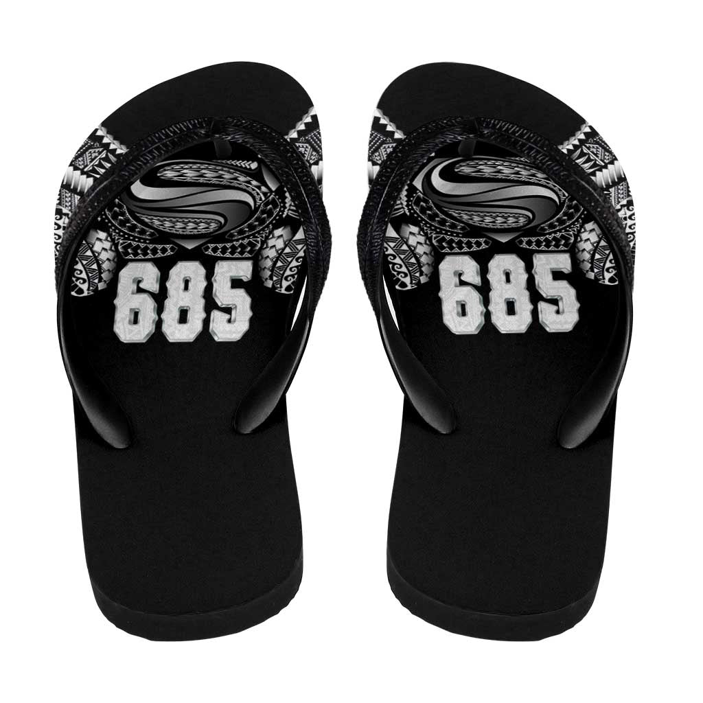 Super Samoa-Six Eight Five to The World Flip Flops Traditional Samoan Tattoo Black Color