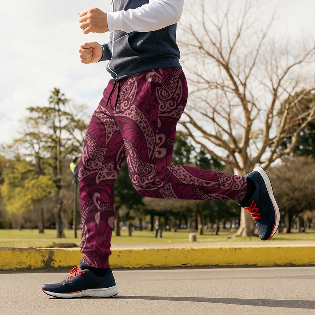 Sweet Pink Monstera Jogger Pants Polynesian Tribal Pattern - Polynesian Pride